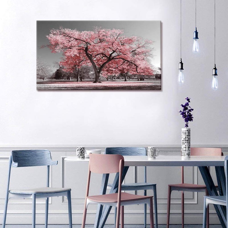 Visual Art Decor Pink Tree Canvas Wall Art Pink and Gray Wall Decor Canvas Prints, Framed Artwork for Living Room Bedroom Decoration 20inx36in - Image 2